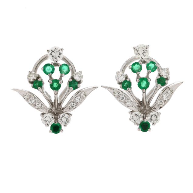 white-gold-emerald-and-diamond-foliate-motif-earrings