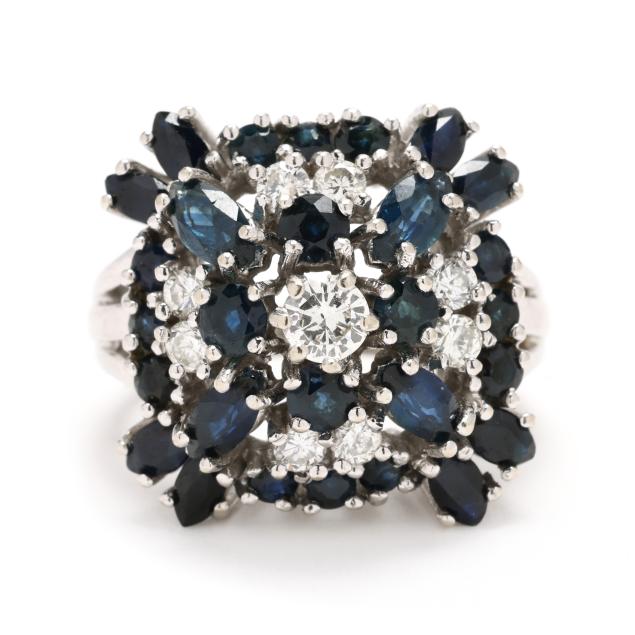 white-gold-sapphire-and-diamond-cluster-ring