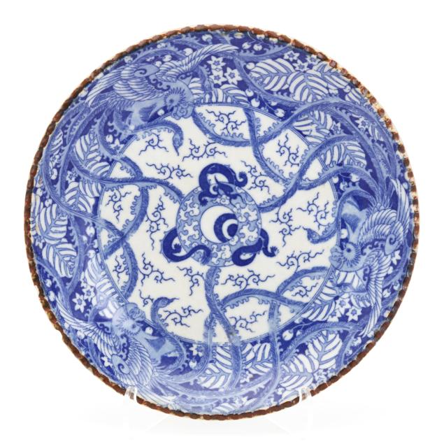 a-japanese-blue-and-white-transferware-plate-with-phoenixes