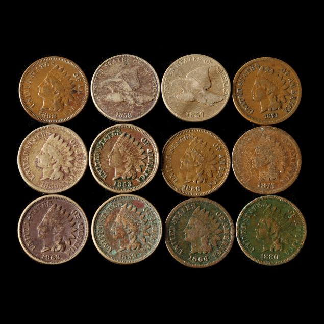 two-flying-eagle-cents-and-ten-indian-cents