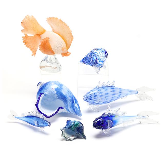 seven-assorted-art-glass-sea-life-sculptures