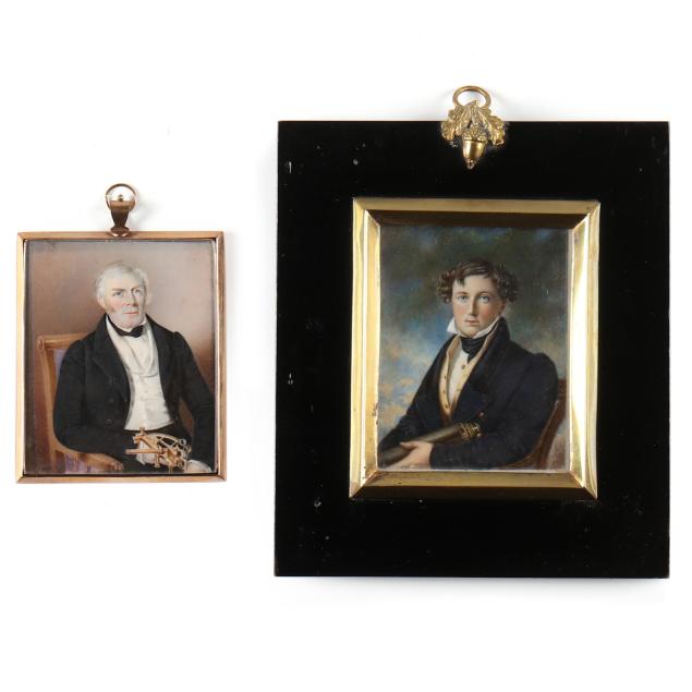 british-school-19th-century-two-portrait-miniatures-of-a-gentleman-holding-optical-instrument