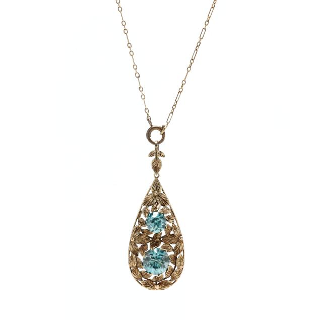 vintage-gold-and-zircon-foliate-pendant-necklace