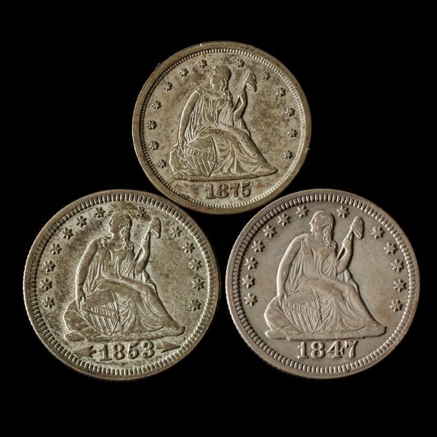 two-liberty-seated-quarters-and-a-twenty-cent-piece