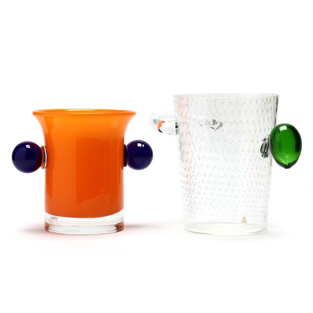 two-czech-art-glass-ice-bucket-vases