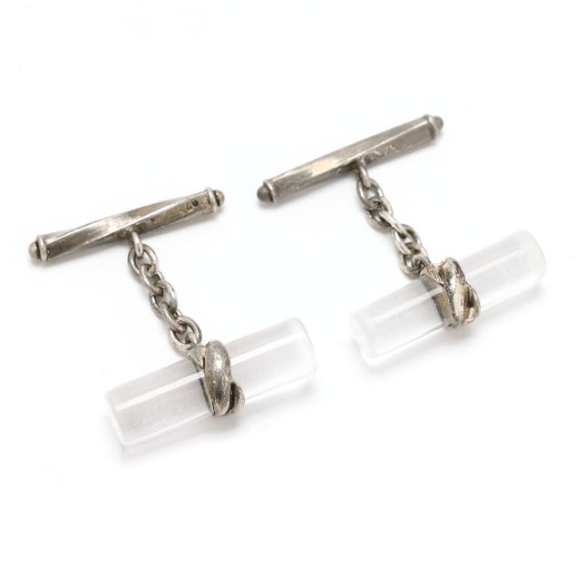 mid-century-sterling-silver-and-rock-crystal-quartz-cufflinks