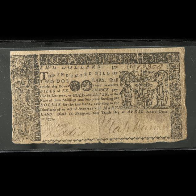 colonial-maryland-two-dollar-note-by-anne-catharine-hoof-green