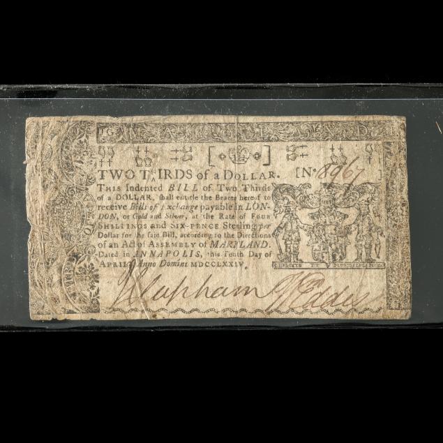 colonial-maryland-two-thirds-of-a-dollar-note-by-anne-catharine-hoof-green