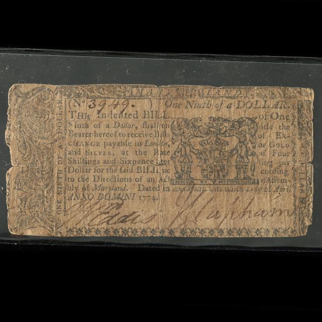 colonial-maryland-one-ninth-of-a-dollar-note-by-anne-catharine-hoof-green