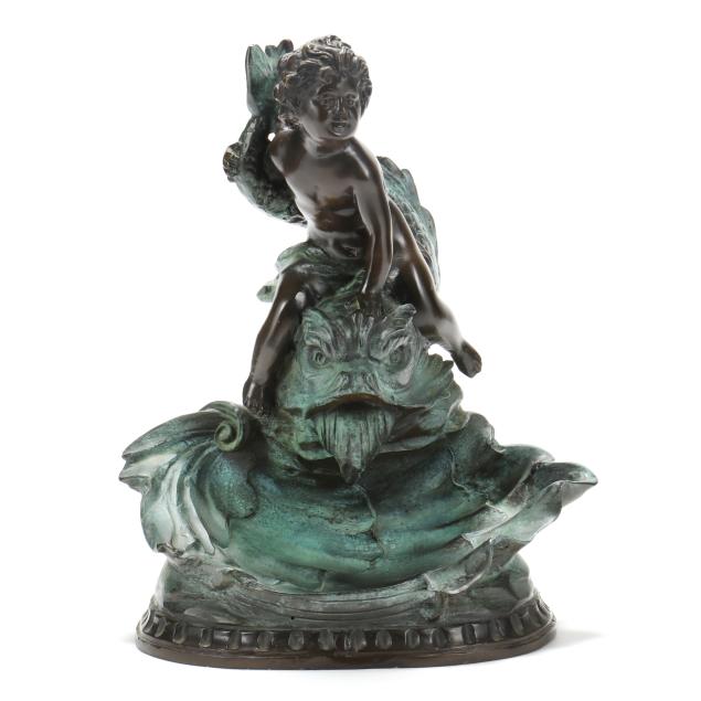 a-decorative-bronze-model-of-putti-astride-a-dolphin