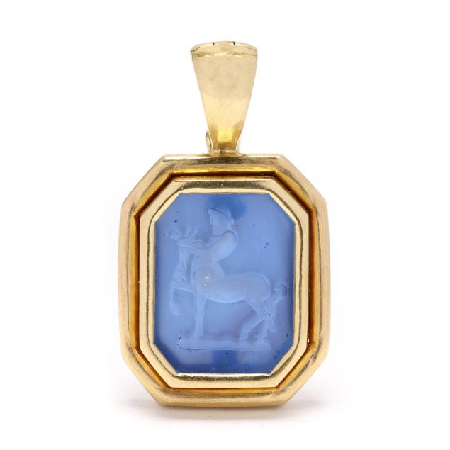 gold-and-blue-venetian-glass-intaglio-pendant-enhancer-elizabeth-locke