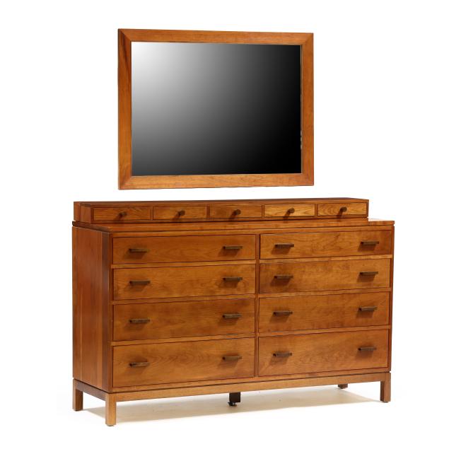 stickley-cherry-double-dresser-and-mirror