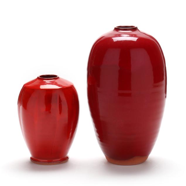 ben-owen-iii-seagrove-nc-b-1968-red-glazed-vases