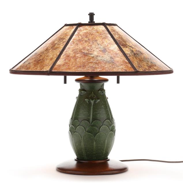 arts-crafts-style-ephraim-pottery-table-lamp-with-mica-shade