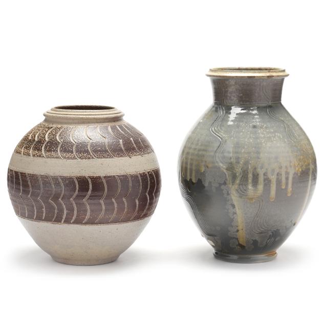 two-ben-owen-iii-seagrove-nc-b-1968-two-carved-vases