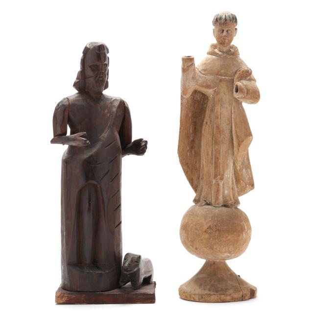 two-wood-carved-statuettes-of-ecclesiastical-theme