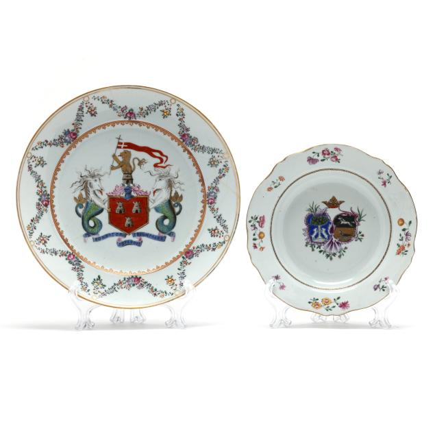 two-chinese-export-porcelain-armorial-dishes