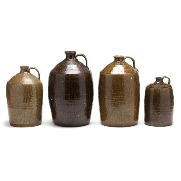 four-western-nc-pottery-whiskey-stacker-jugs