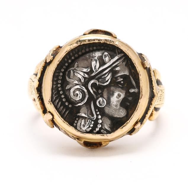 gold-and-reproduction-silver-coin-ring-with-carved-detailing