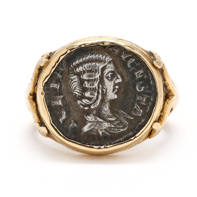 gold-and-reproduction-ancient-silver-coin-ring-with-figural-motifs