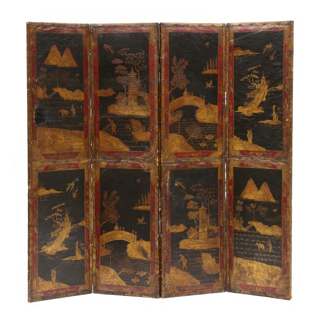 chinoiserie-four-panel-leather-floor-screen