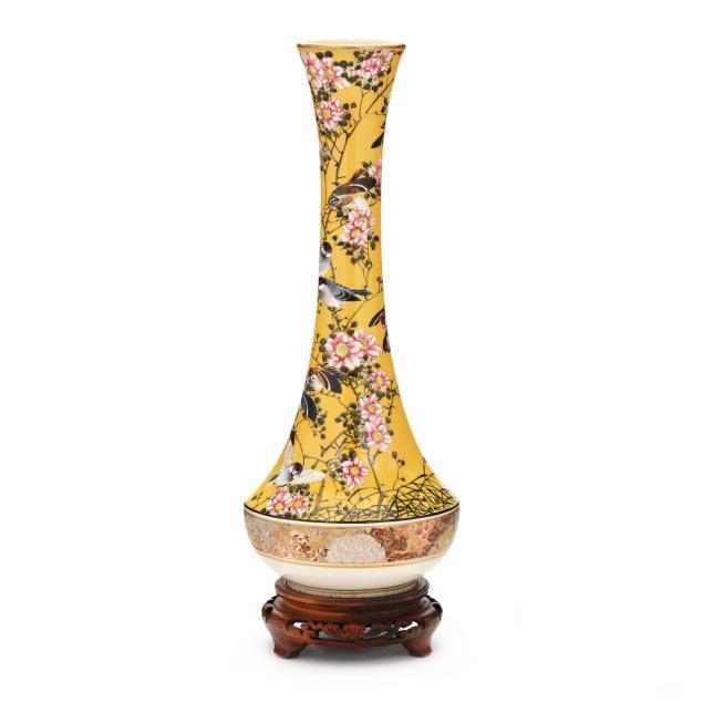 a-japanese-yellow-ground-vase-with-birds-and-flowers-by-taizan