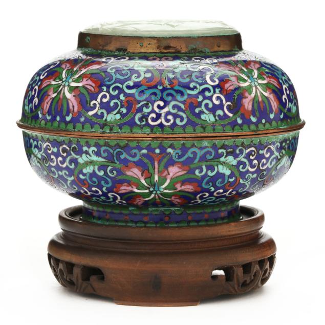 a-chinese-cloisonne-circular-box-with-carved-hardstone-inlaid-cover