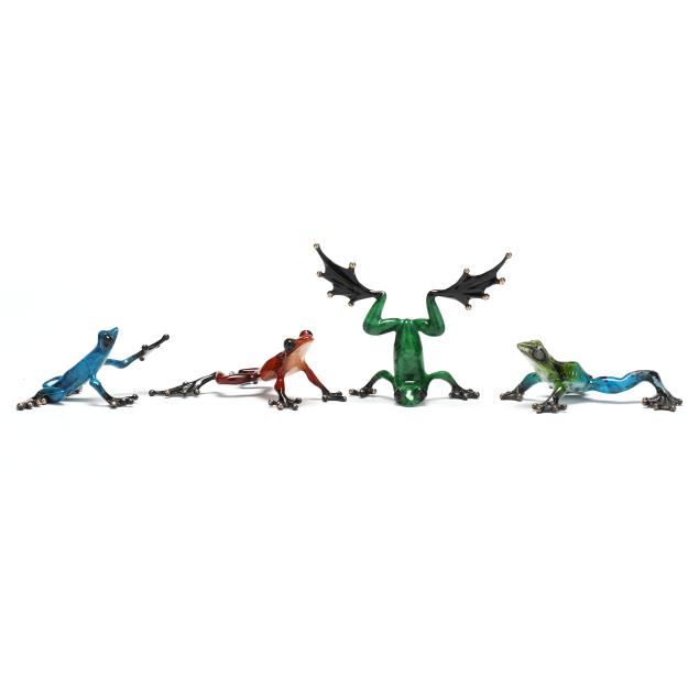 tim-cotterill-english-american-b-1950-four-miniature-bronze-frog-sculptures