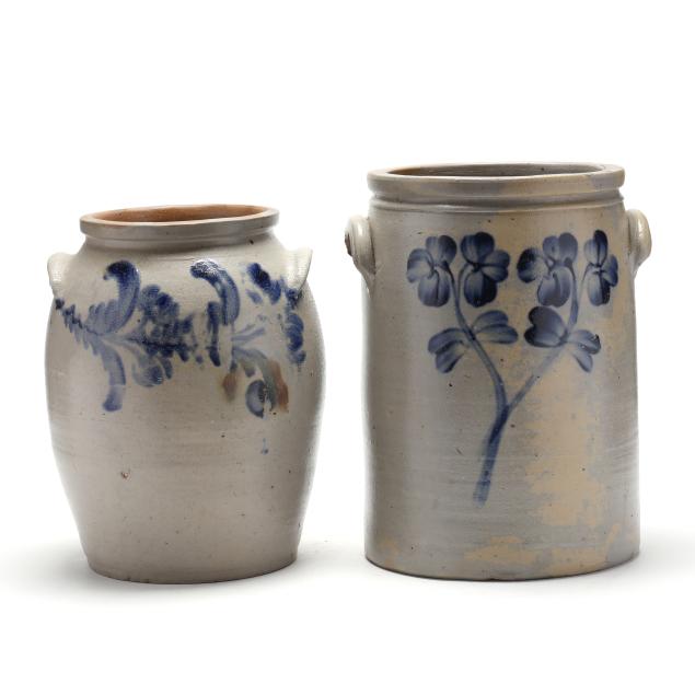 two-large-cobalt-decorated-stoneware-crocks