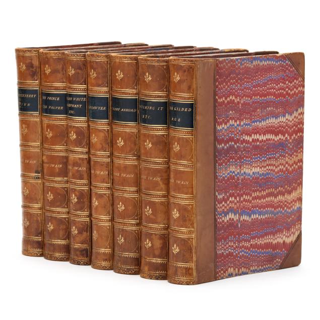 set-of-uniformly-bound-mark-twain-novels-from-chatto-windus-with-first-english-edition-of-i-the-adventures-of-huckleberry-finn-i