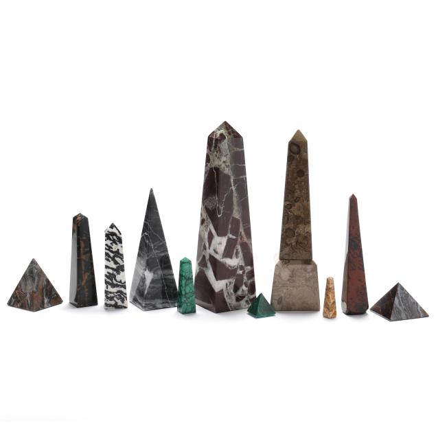 assortment-of-eleven-carved-stone-obelisks-and-prisms