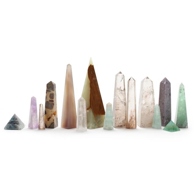 assortment-of-15-carved-crystal-and-stone-obelisks-and-pyramids