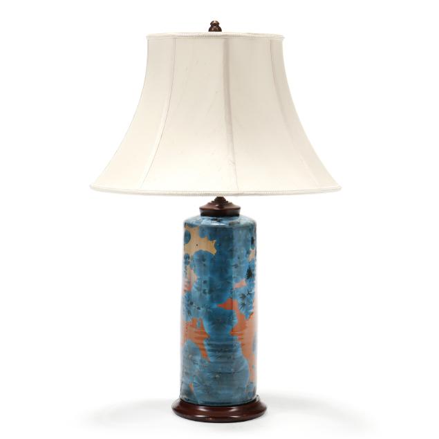 eck-mccanless-pottery-seagrove-nc-blue-crystalline-table-lamp