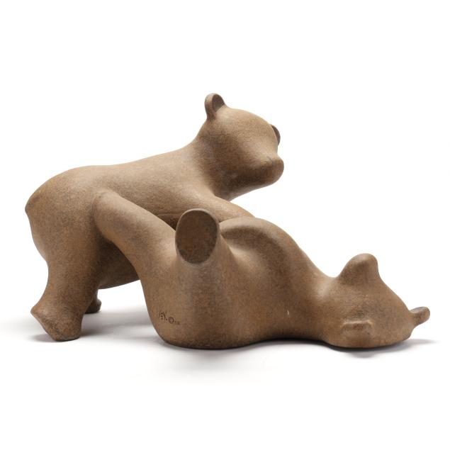 john-h-seymour-american-b-1920-stoneware-sculpture-of-two-bear-cubs