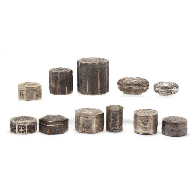 collection-of-eleven-asian-silver-opium-and-betel-boxes