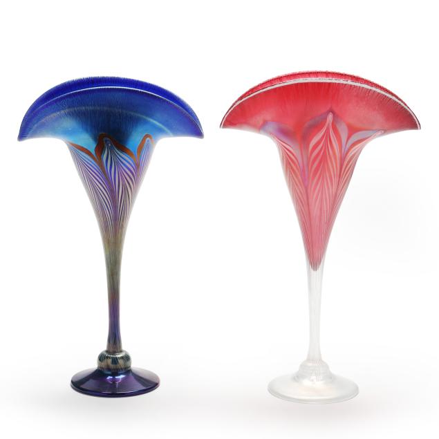 two-vandermark-art-glass-fan-vases