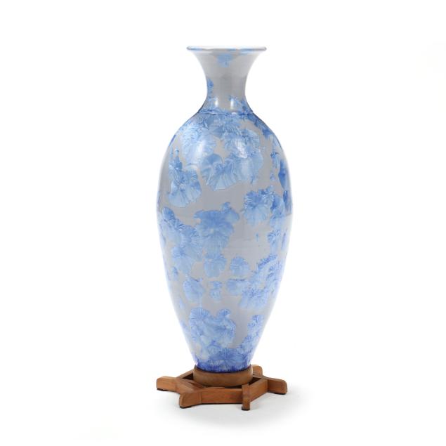 sid-oakley-nc-1932-2004-tall-blue-crystalline-glazed-vase