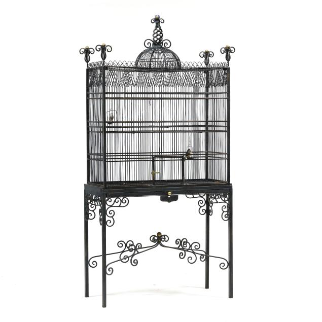 large-bronze-and-iron-birdcage-on-stand