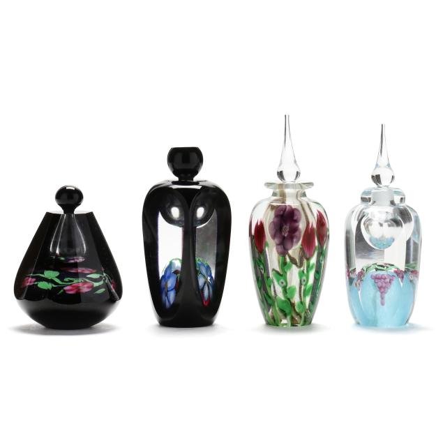 four-vandermark-merritt-art-glass-paperweight-perfume-bottles