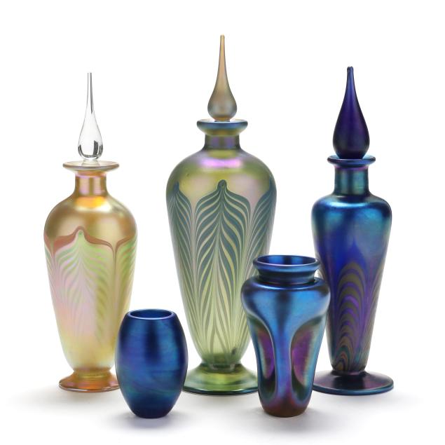 five-vandermark-art-glass-vases-and-perfume-bottles