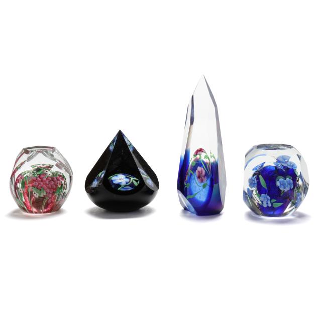 four-vandermark-merritt-art-glass-paperweights