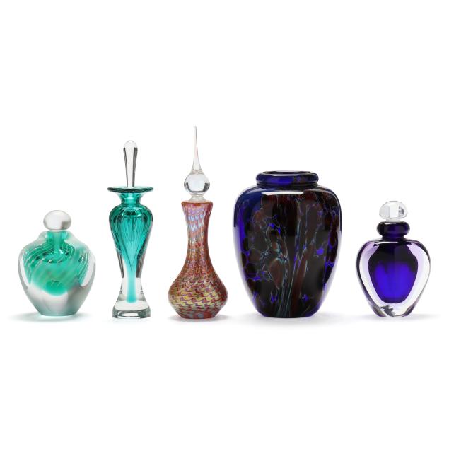 five-art-glass-vases-and-perfume-bottles