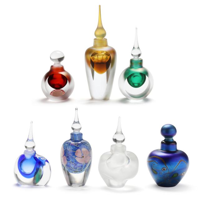 collection-of-seven-vandermark-art-glass-perfume-bottles