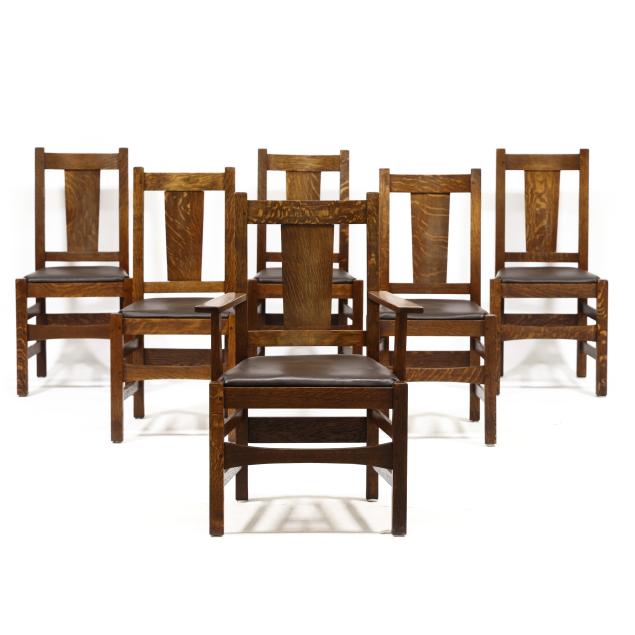 six-stickley-brothers-mission-oak-dining-chairs