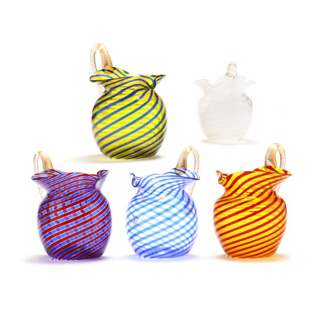 five-vintage-murano-glass-pitchers