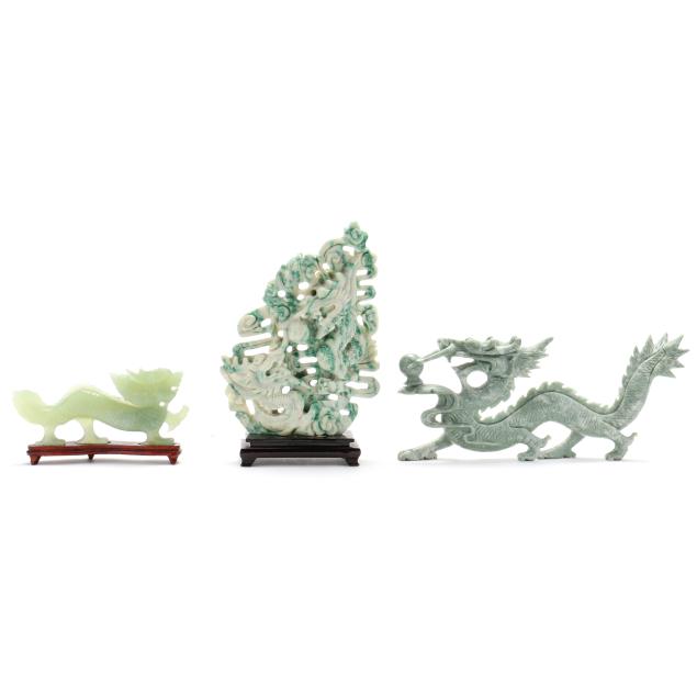 three-chinese-hardstone-dragon-carvings