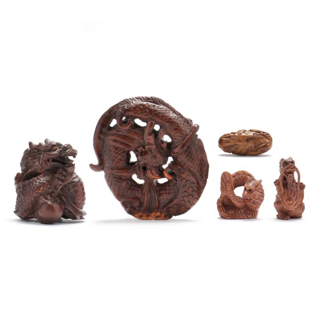 five-japanese-carved-wood-netsuke