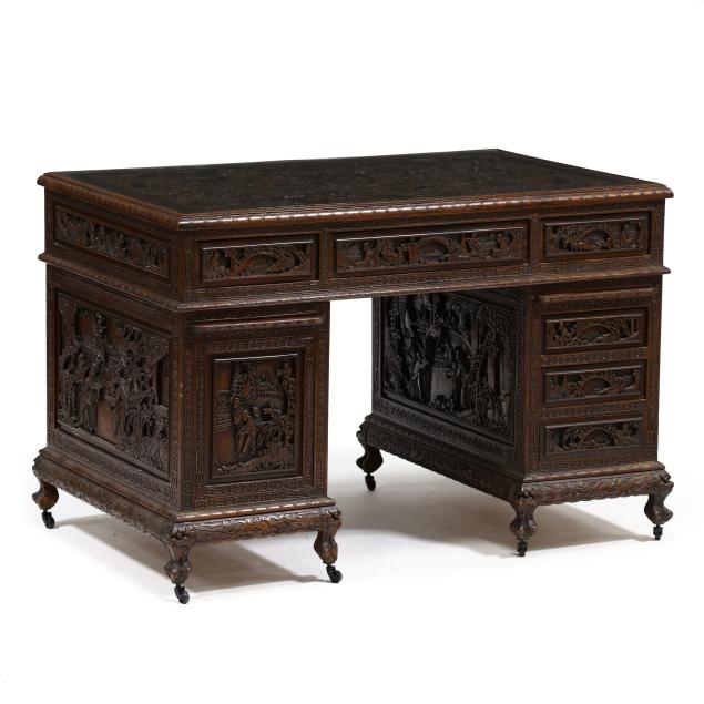 chinese-relief-carved-double-pedestal-desk