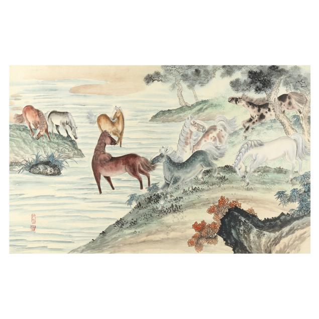 a-chinese-painting-of-grazing-horses