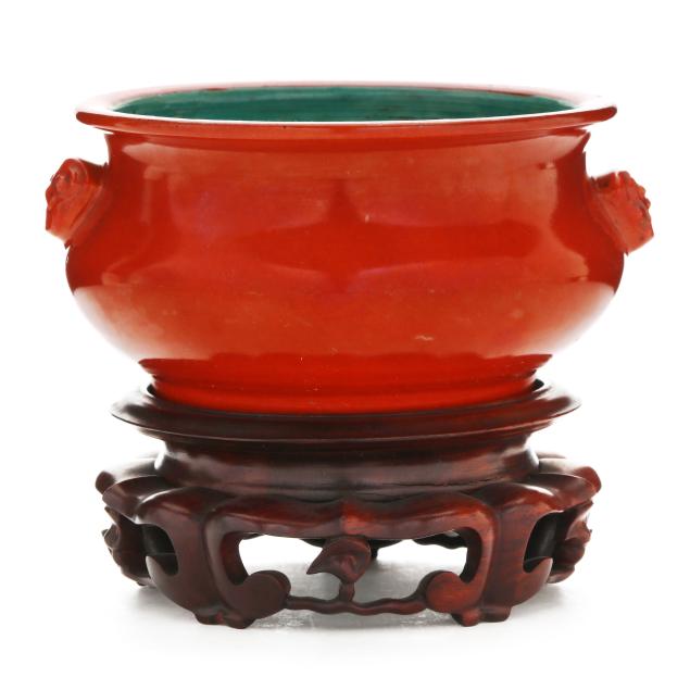 a-chinese-coral-red-glazed-censer-with-lion-mask